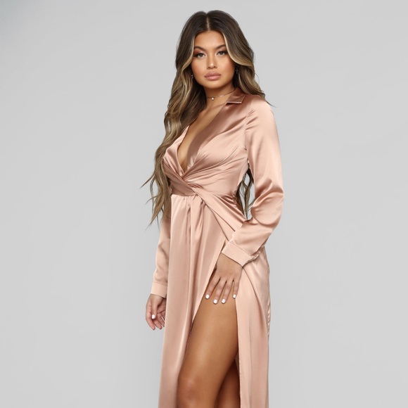 Don’t Slip Away Maxi Dress in champagne. - Picture 1 of 3